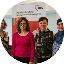 Aktionstag der Migrationsberatung: Dr. Margaret Brugman, MdB Sarah Ryglewski, Lucyna Bogacki und Ilhama Jafarova (von links).